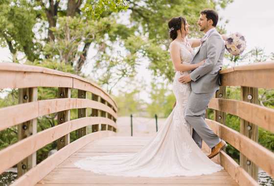 Wedding couple on bridge