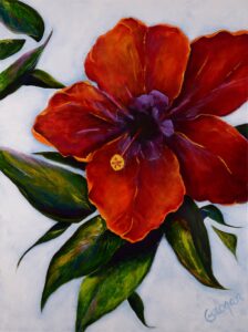 Acrylic painting of a red flower by Barbara Grogan
