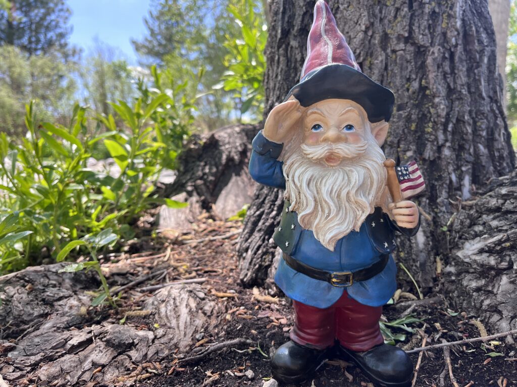 America-themed gnome in the Gardens