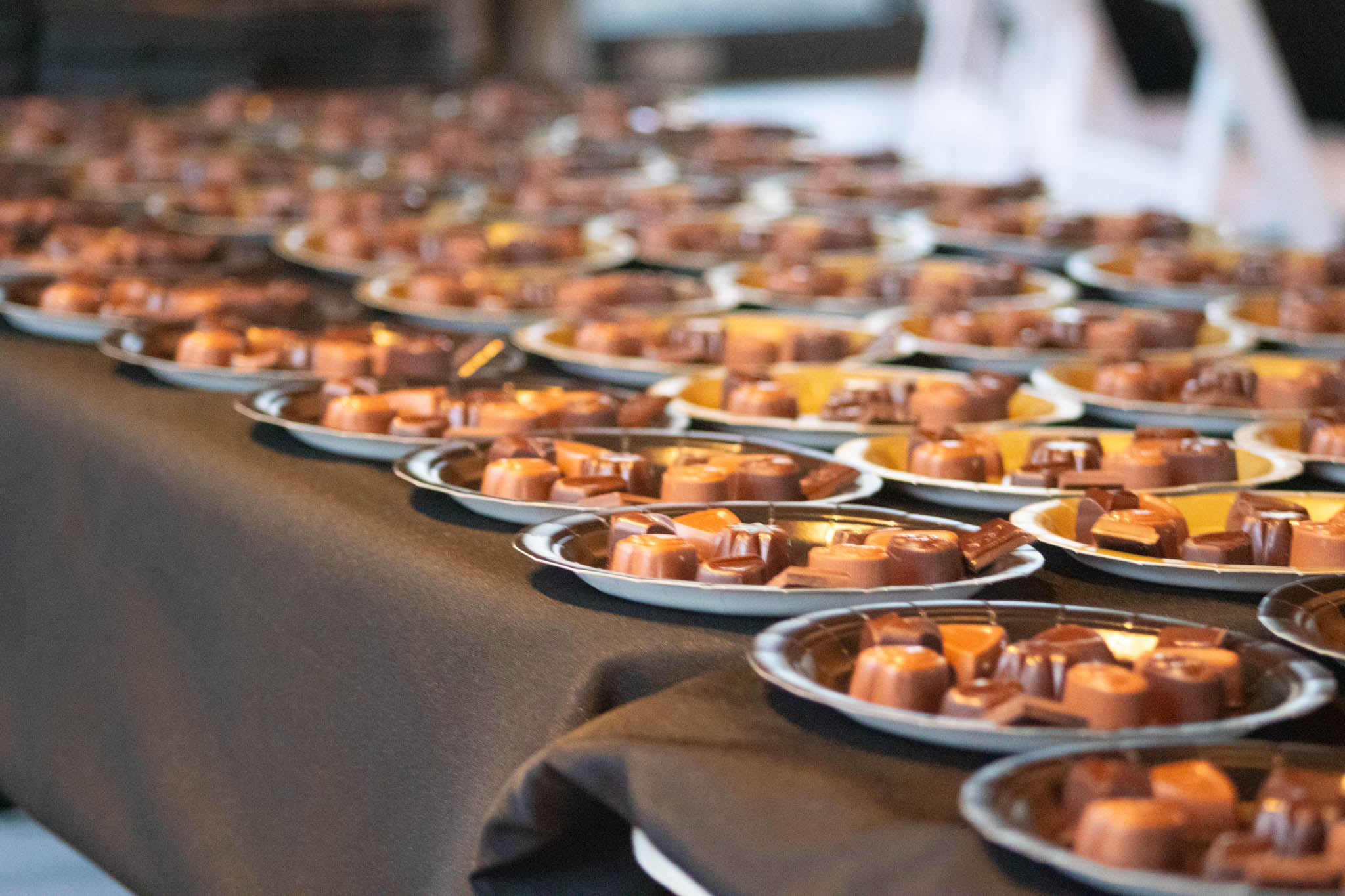 Chocolates lined up for tasting